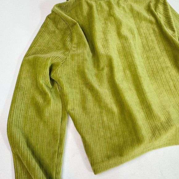 PAC Cares Top Womens Medium Button Up Collar 90s Y2K Cropped Ribbed Velvet Shirt - Picture 5 of 8
